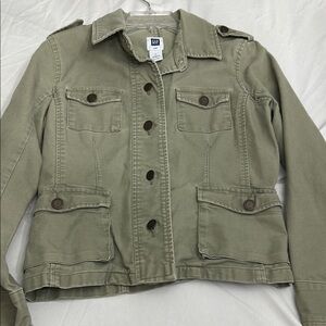 GAP Olive Green Utility Jacket Epaulettes&Collared Neckline, Sz S, 100 % cotton